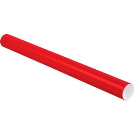 THE PACKAGING WHOLESALERS Colored Mailing Tubes With Caps, 3" Dia. x 36"L, 0.07" Thick, Red, 24/Pack P3036R